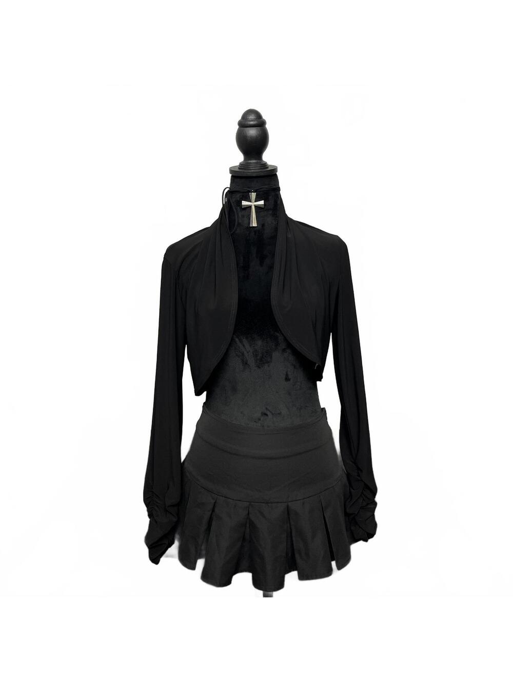 Vintage San Francisco Sz M Black Long Sleeve Shrug With Scrunched Cuffs Gothic